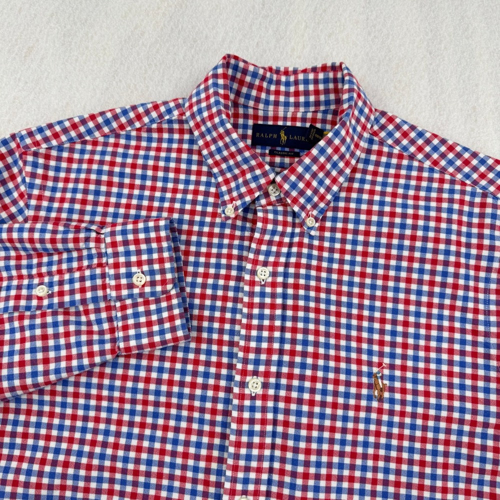 Ralph Lauren Men L Classic Fit Oxford Long Sleeve Button Down Red Gingham Preppy
